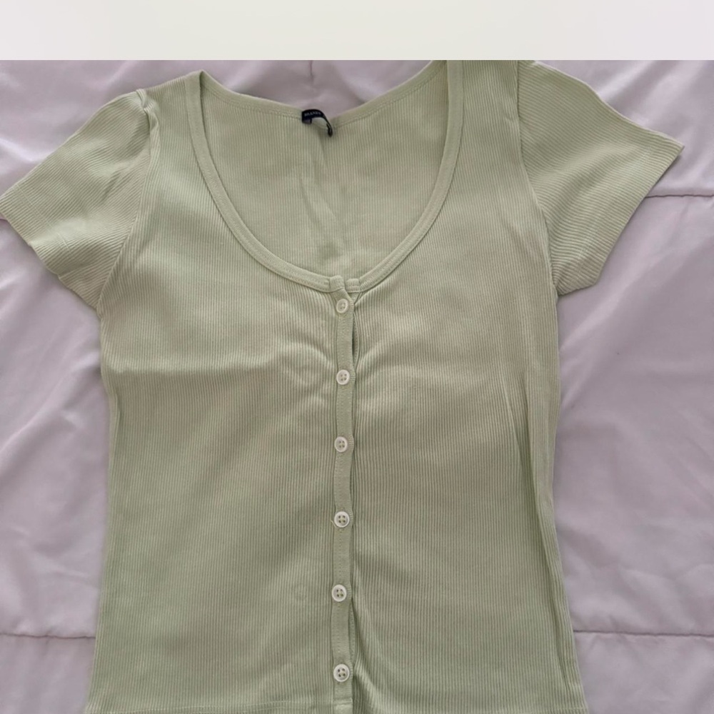 Light Green Button-Up Ribbed Top